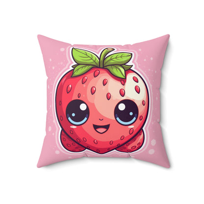 Kawaii Strawberry Adventure - Anime Classic Traditional Japanese Fruit - Otaku Artwork - Spun Polyester Square Pillow