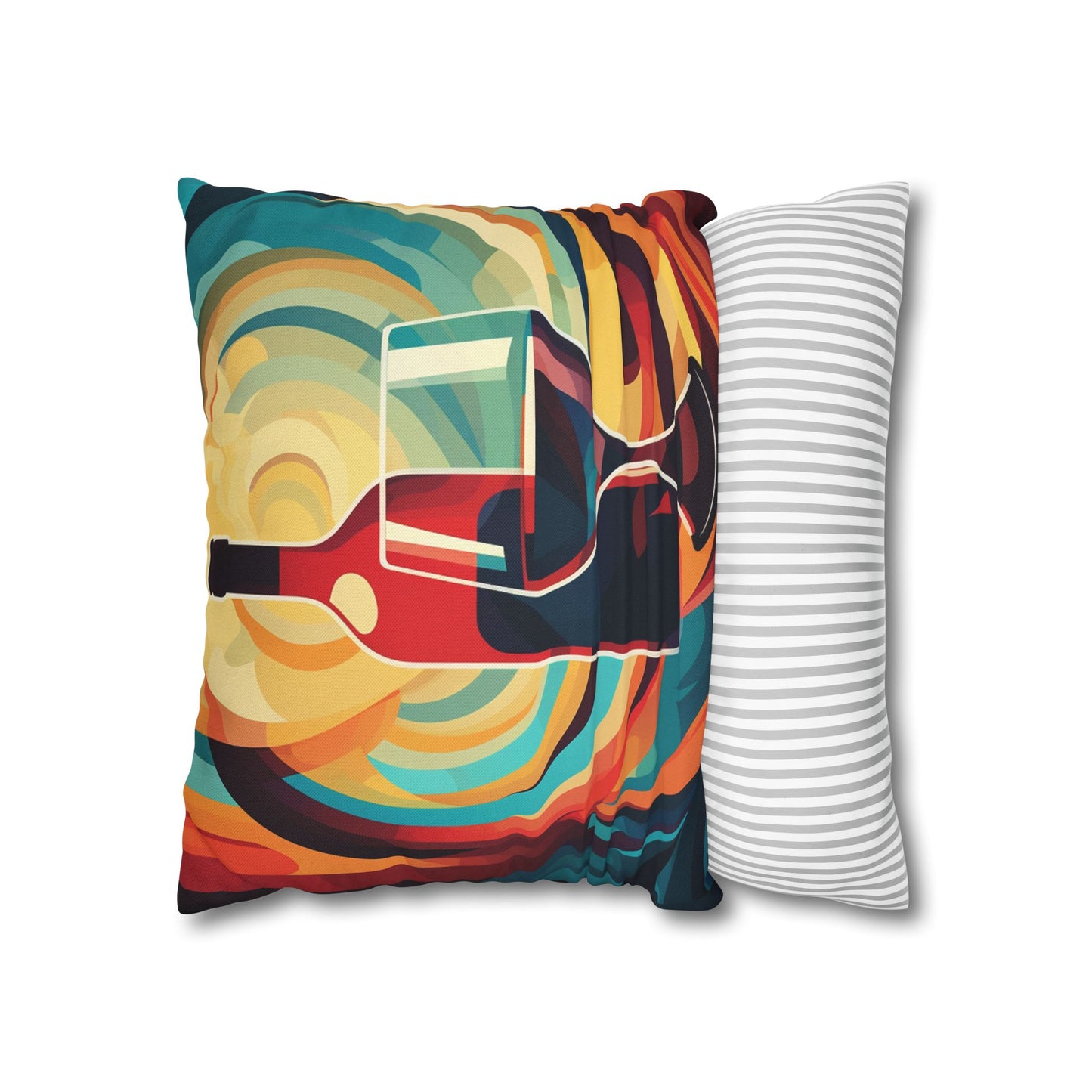 Wine Lover Abstract - Bottle & Glass Design Spun Polyester Square Pillow Case