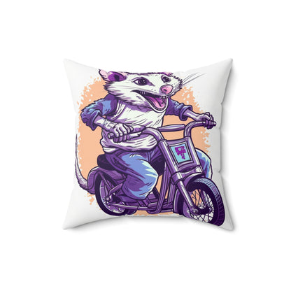 Bike Opossum Riding Pop Culture Graphic Spun Polyester Square Pillow