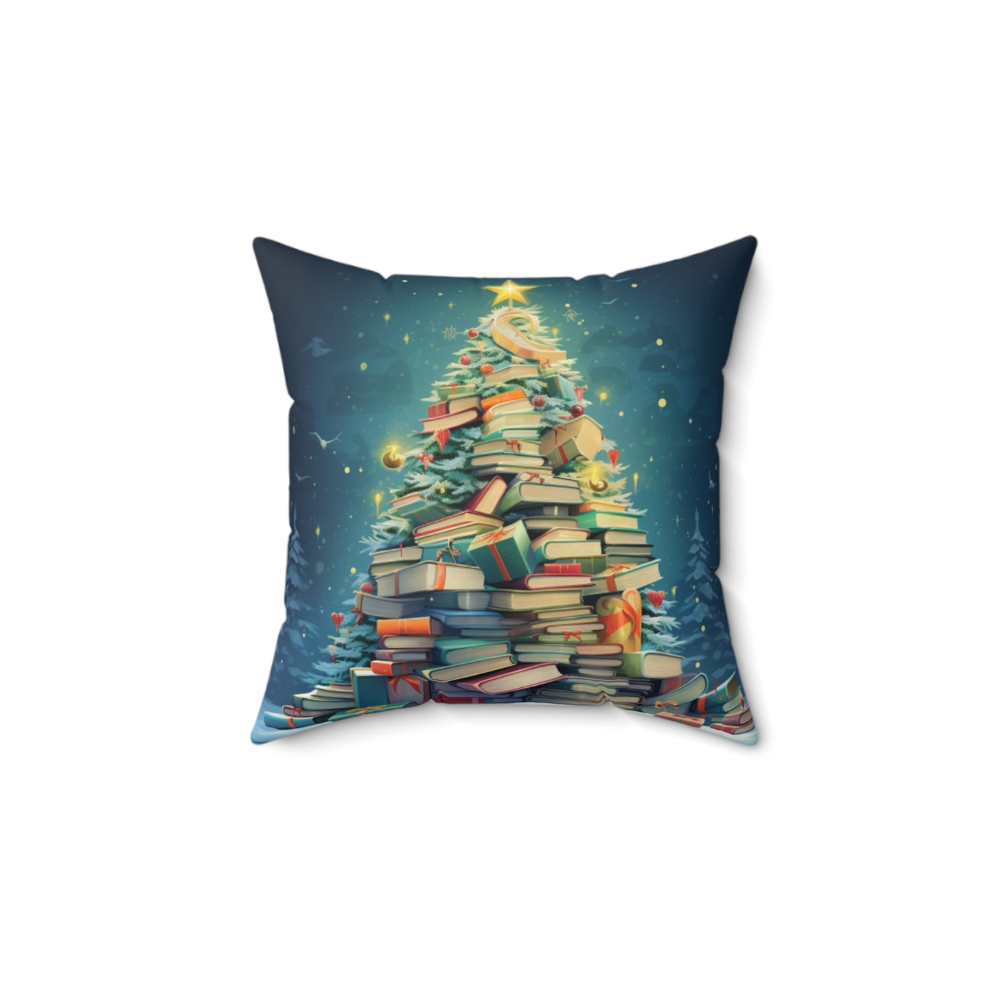 Book Worm Club Christmas Tree Seasonal Winter Holiday - Spun Polyester Square Pillow