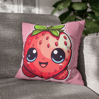 Kawaii Strawberry Adventure - Anime Classic Traditional Japanese Fruit - Otaku Artwork - Spun Polyester Square Pillow Case