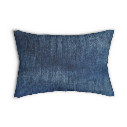 Indigo Splash: Washed Denim Reverie in Deep Blue - Spun Polyester Lumbar Pillow