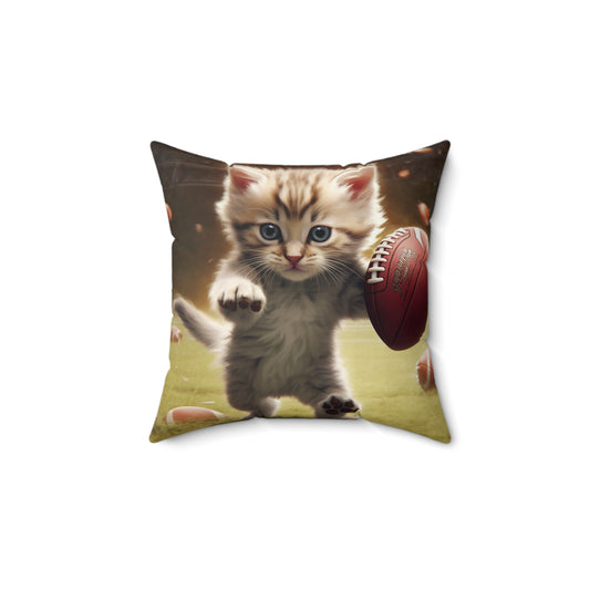 Football Kitty Fantasy: Feline Cat American Sport Quarterback - Spun Polyester Square Pillow