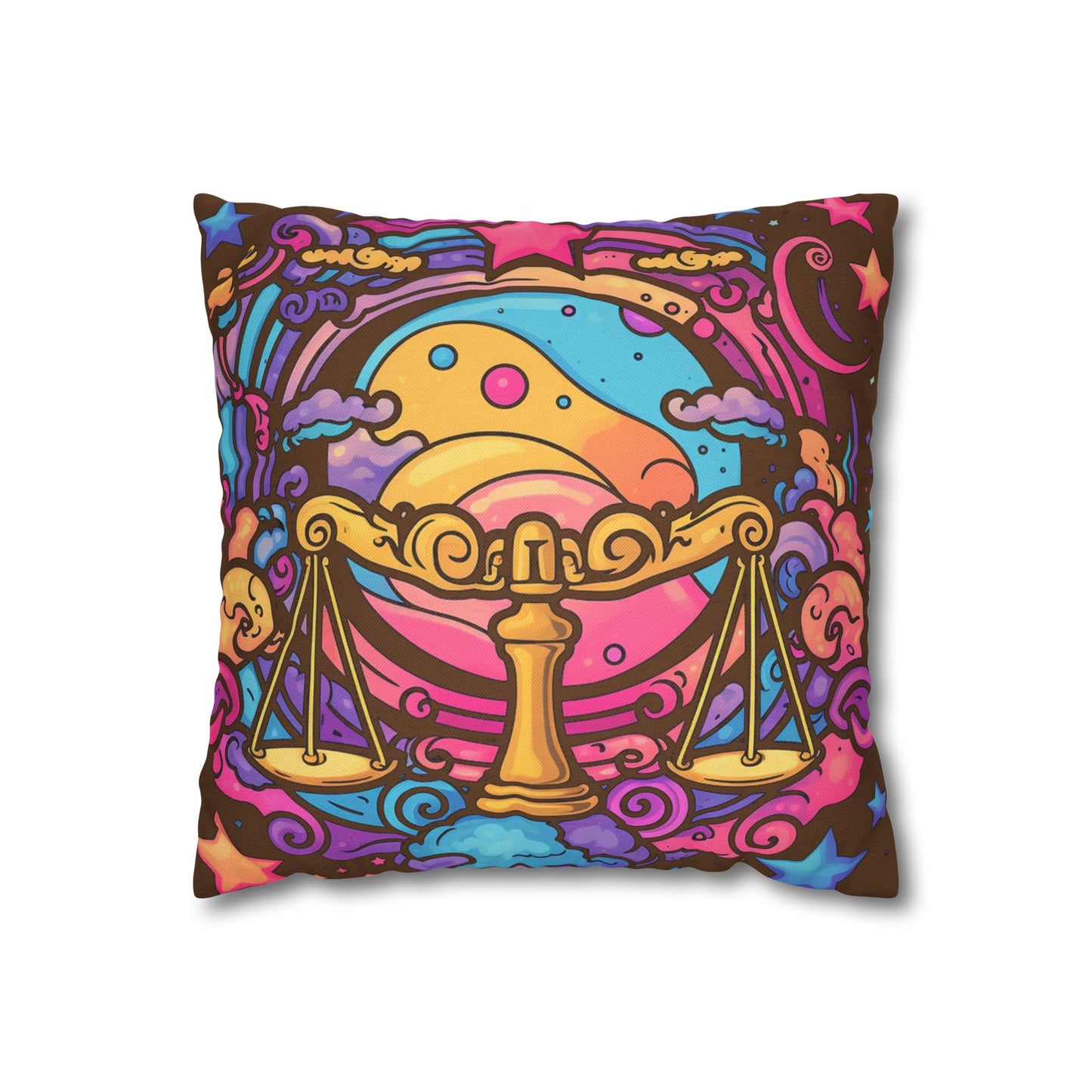 Cosmic Libra - Trippy Psychedelic Cartoon Art Zodiac Sign - Spun Polyester Square Pillow Case