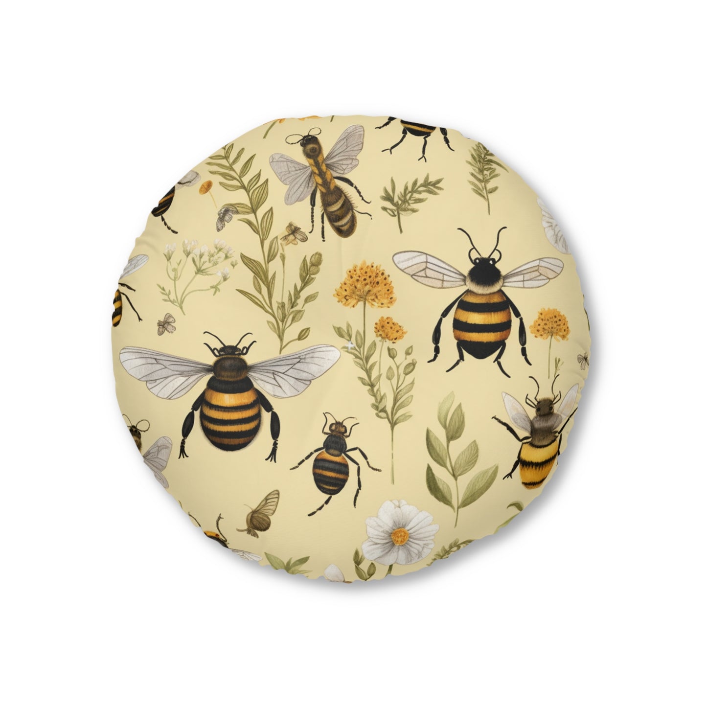 Whimsical Bees & Honeycombs Nature-Friendly Pattern Design Tufted Floor Pillow, Round