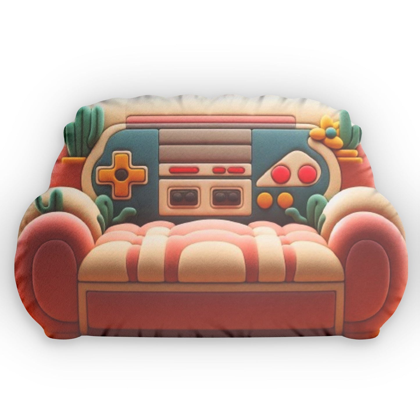 Retro Game Controller Cactus Couch, Gamer Gift, Plush Shaped Pillow