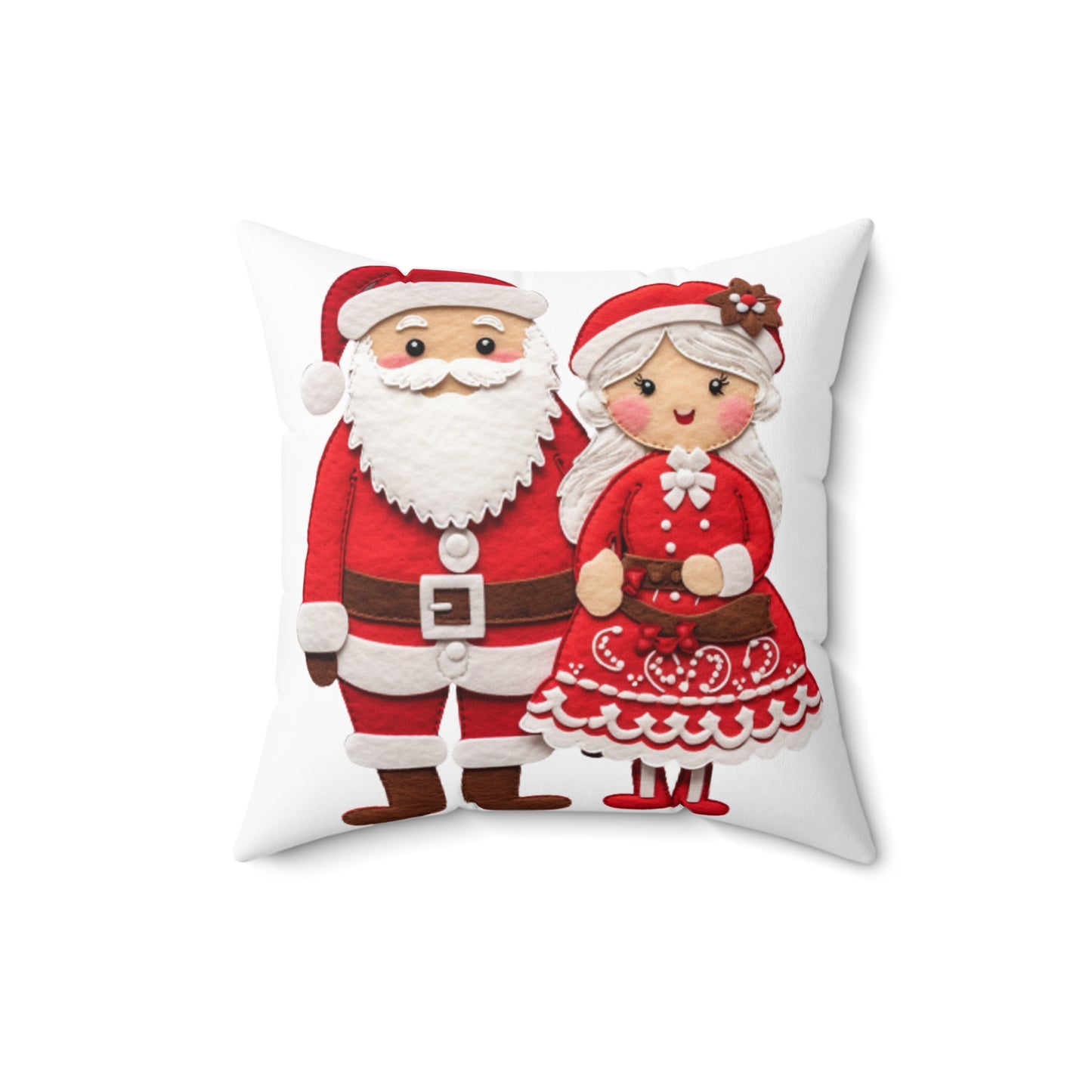 Santa & Mrs. Claus Felt Duo - Charming Handcrafted Christmas Decor, Festive Embroidered Holiday Figures - Spun Polyester Square Pillow