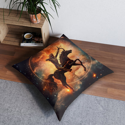 Sagittarius Constellation Totem - Archer in Action Zodiac Symbol - Tufted Floor Pillow, Square