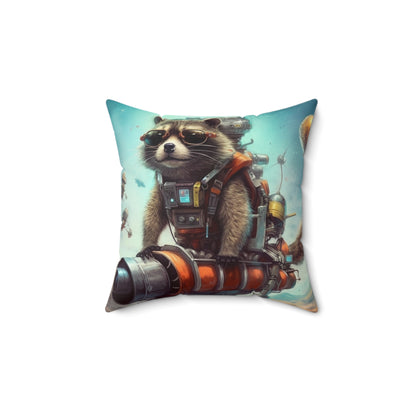 Raccoon Space Traveler Galactic Rocket Animal Spun Polyester Square Pillow