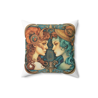 Steampunk Gemini - Dualistic Motifs & Vibrant Contrast - Spun Polyester Square Pillow