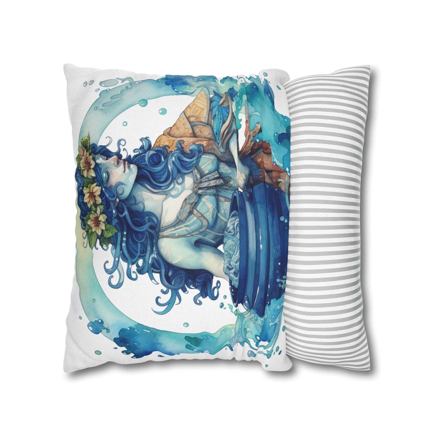 Artistic Aquarius Zodiac - Watercolor Water-Bearer Depiction - Spun Polyester Square Pillow Case