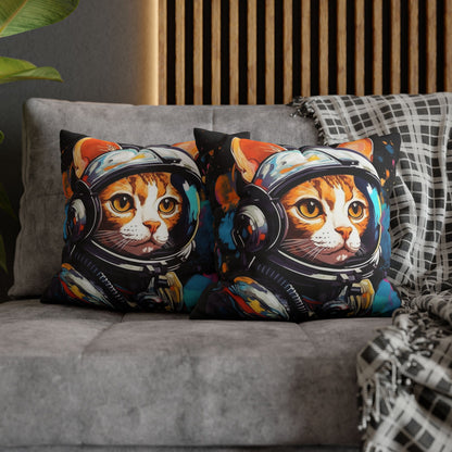 Astro Cat Adventure Feline - Pop Art, Floating in Cosmic Space - Spun Polyester Square Pillow Case