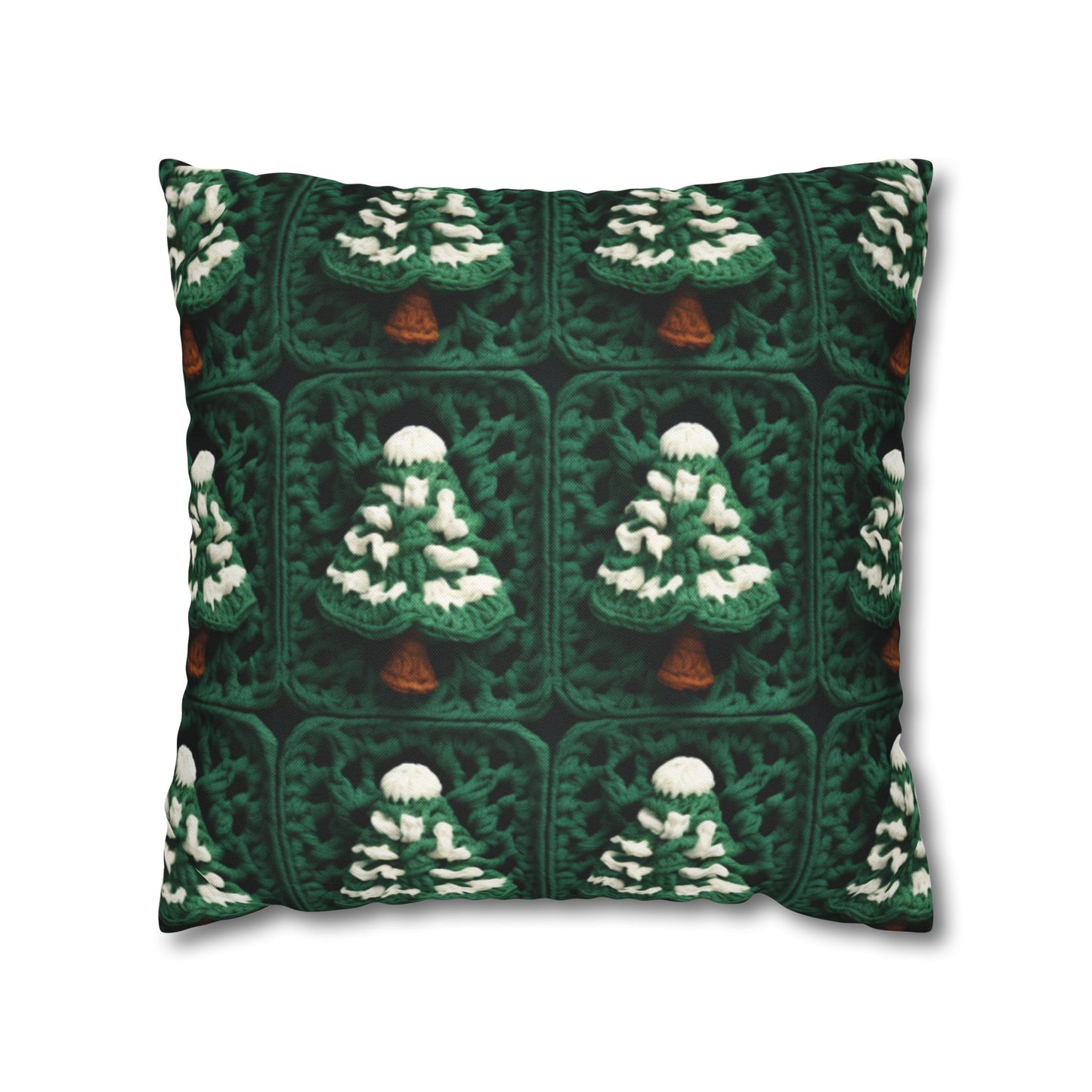 Evergreen Christmas Trees Crochet, Festive Pine Tree Holiday Craft, Yuletide Forest, Winter - Spun Polyester Square Pillow Case