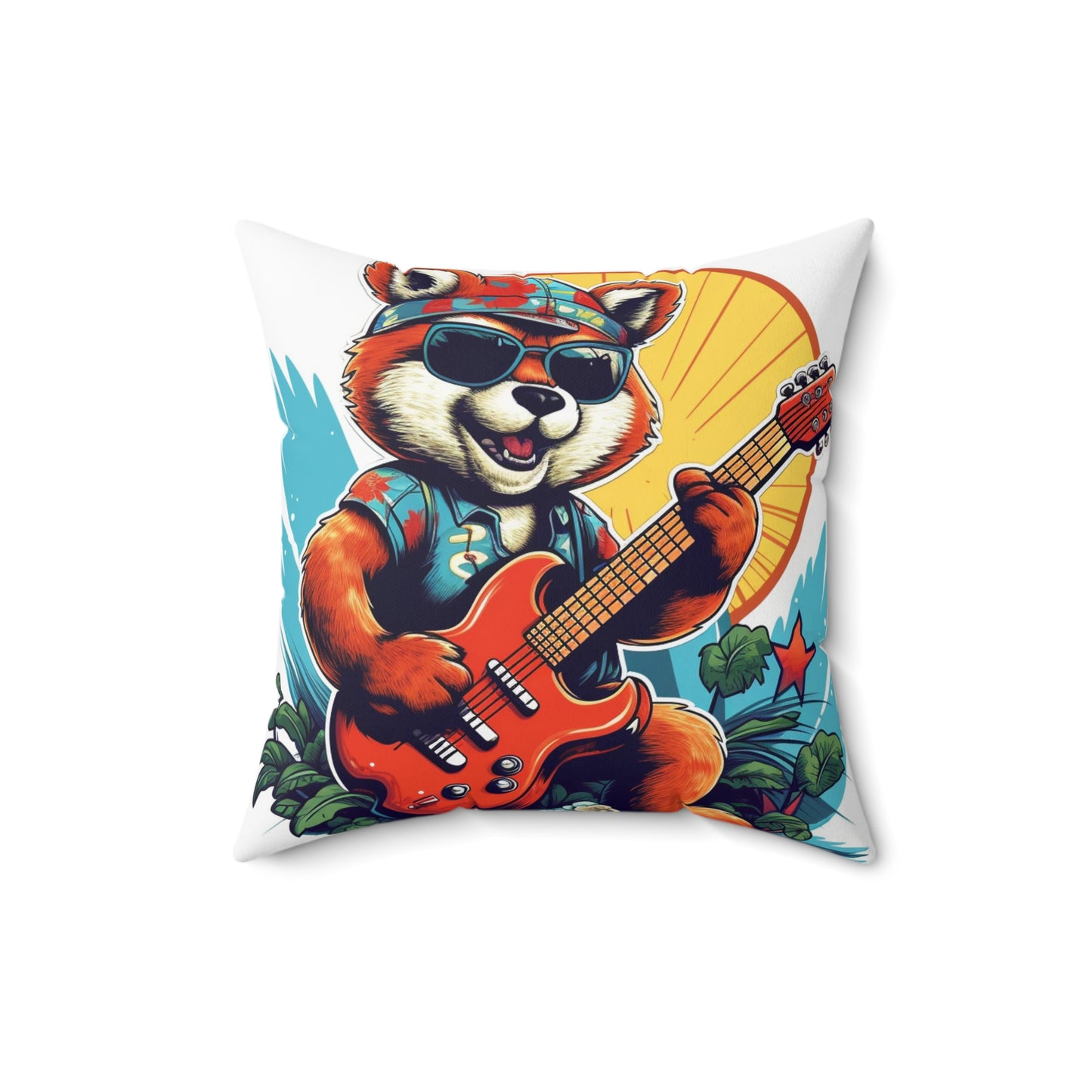 Red Panda Guitarist Rocker Music Spun Polyester Square Pillow