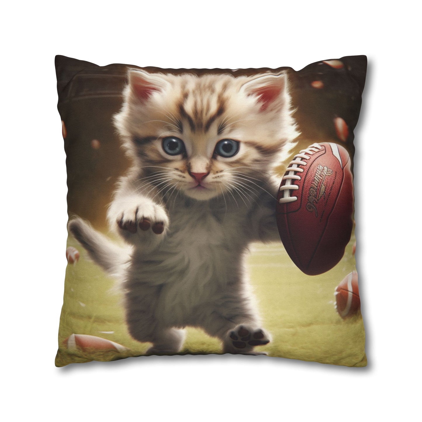 Football Kitty Fantasy: Feline Cat American Sport Quarterback - Spun Polyester Square Pillow Case