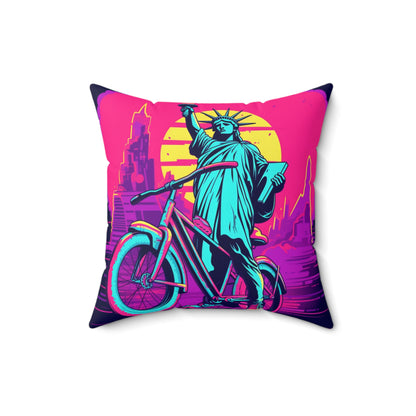 Statue of Libery Biker USA Cycle Style Spun Polyester Square Pillow