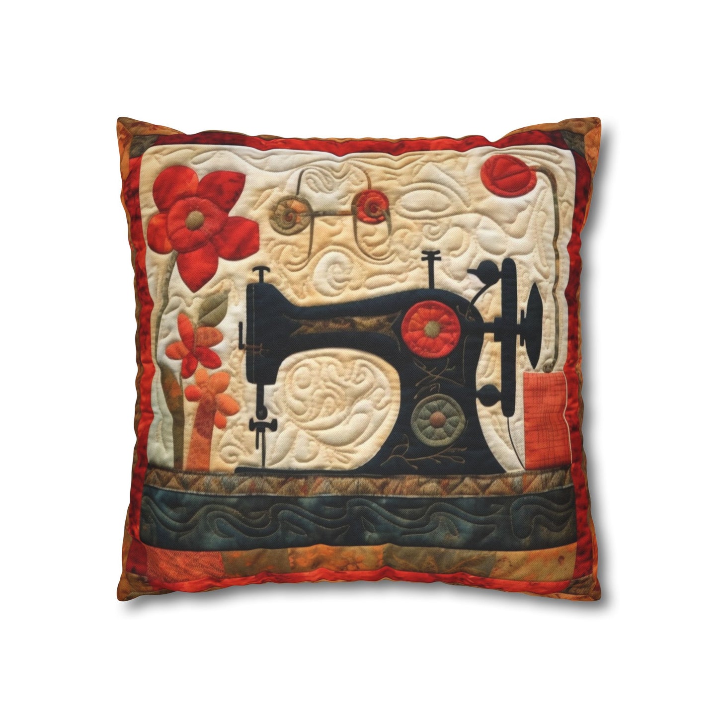 Sewing Machine Quilt: A Crafted Design Homage to Stitching - Spun Polyester Square Pillow Case