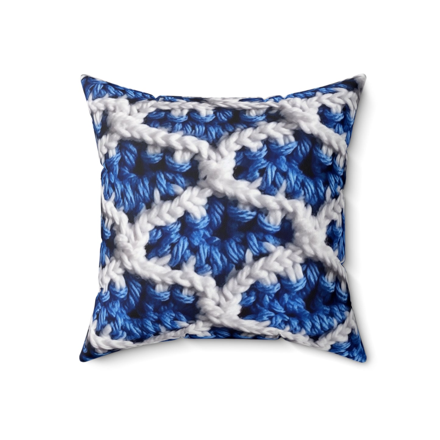 Blueberry Blue Crochet, White Accents, Classic Textured Pattern - Spun Polyester Square Pillow