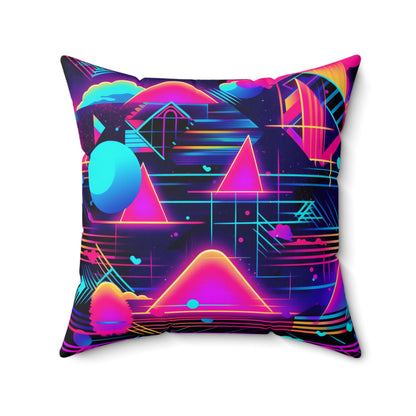 80s Synthwave Retro-Futuristic Inspired Pattern Design Spun Polyester Square Pillow