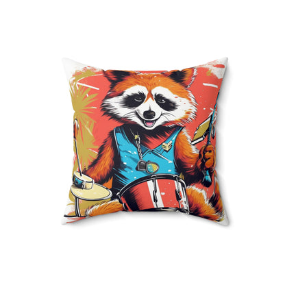 Red Panda Drum Music Player Graphic Spun Polyester Square Pillow