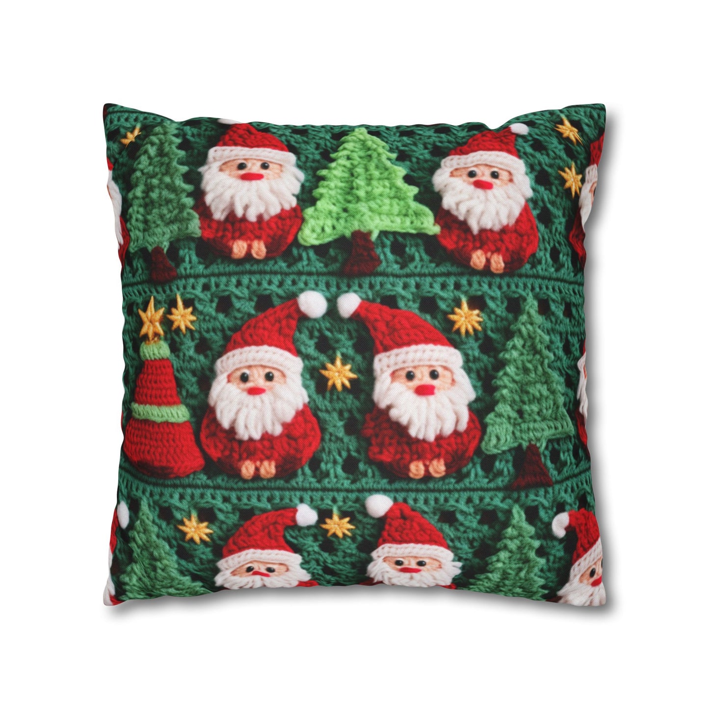 Santa Claus Crochet Pattern, Christmas Design, Festive Holiday Decor, Father Christmas Motif. Perfect for Yuletide Celebration - Spun Polyester Square Pillow Case