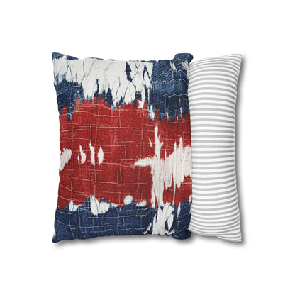 Patriotic Red, White & Blue: Distressed Denim-Style, Torn Fabric - Spun Polyester Square Pillow Case