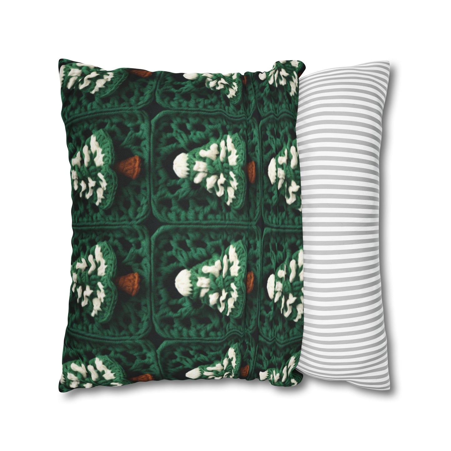 Evergreen Christmas Trees Crochet, Festive Pine Tree Holiday Craft, Yuletide Forest, Winter - Spun Polyester Square Pillow Case