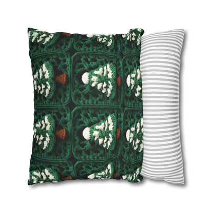 Evergreen Christmas Trees Crochet, Festive Pine Tree Holiday Craft, Yuletide Forest, Winter - Spun Polyester Square Pillow Case