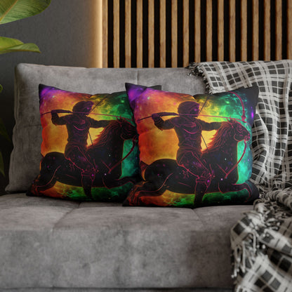 Colorful Sagittarius Zodiac Sign - Star Universe Theme - Spun Polyester Square Pillow Case