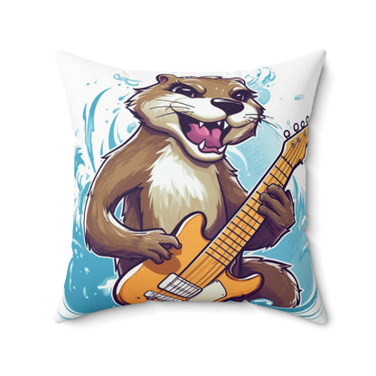 Otter Guitar Music Player Furry Animal Graphic Spun Polyester Square Pillow