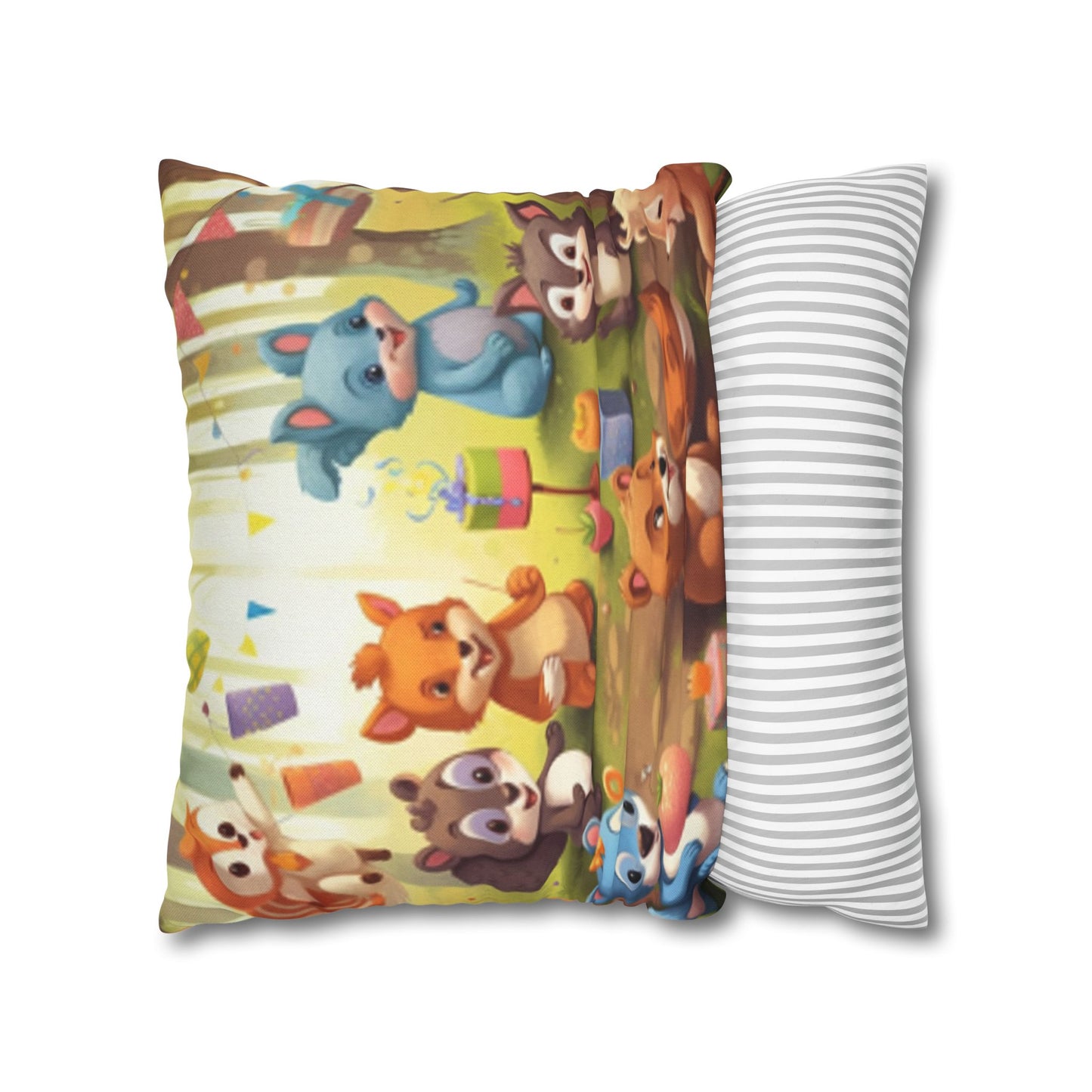 Nursery Art - Cartoon Forest Animals Party Design Spun Polyester Square Pillow Case