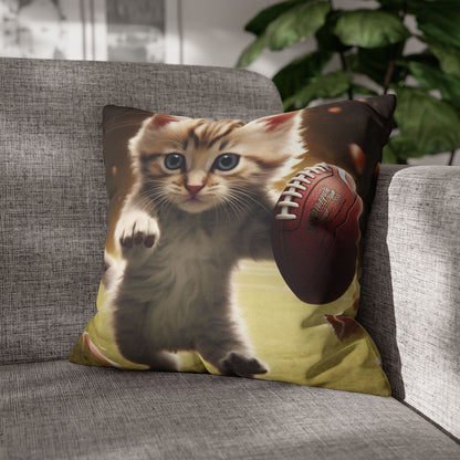 Football Kitty Fantasy: Feline Cat American Sport Quarterback - Spun Polyester Square Pillow Case