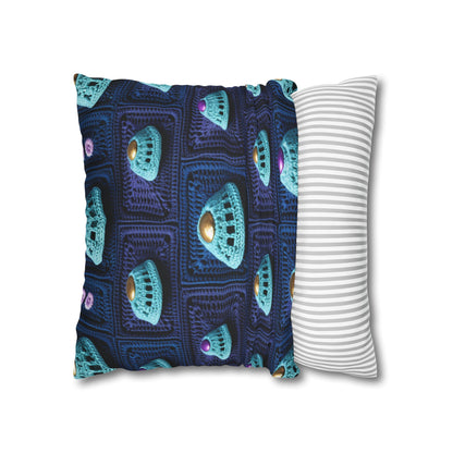 Spaceship UFO Crochet - Galactic Travel Ship - Alien Craft - Flying Saucer - Spun Polyester Square Pillow Case