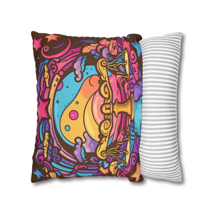 Cosmic Libra - Trippy Psychedelic Cartoon Art Zodiac Sign - Spun Polyester Square Pillow Case