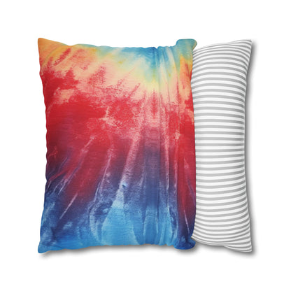 Rainbow Tie-Dye Denim: Vibrant Multi-Color, Fabric Design Spectacle - Spun Polyester Square Pillow Case