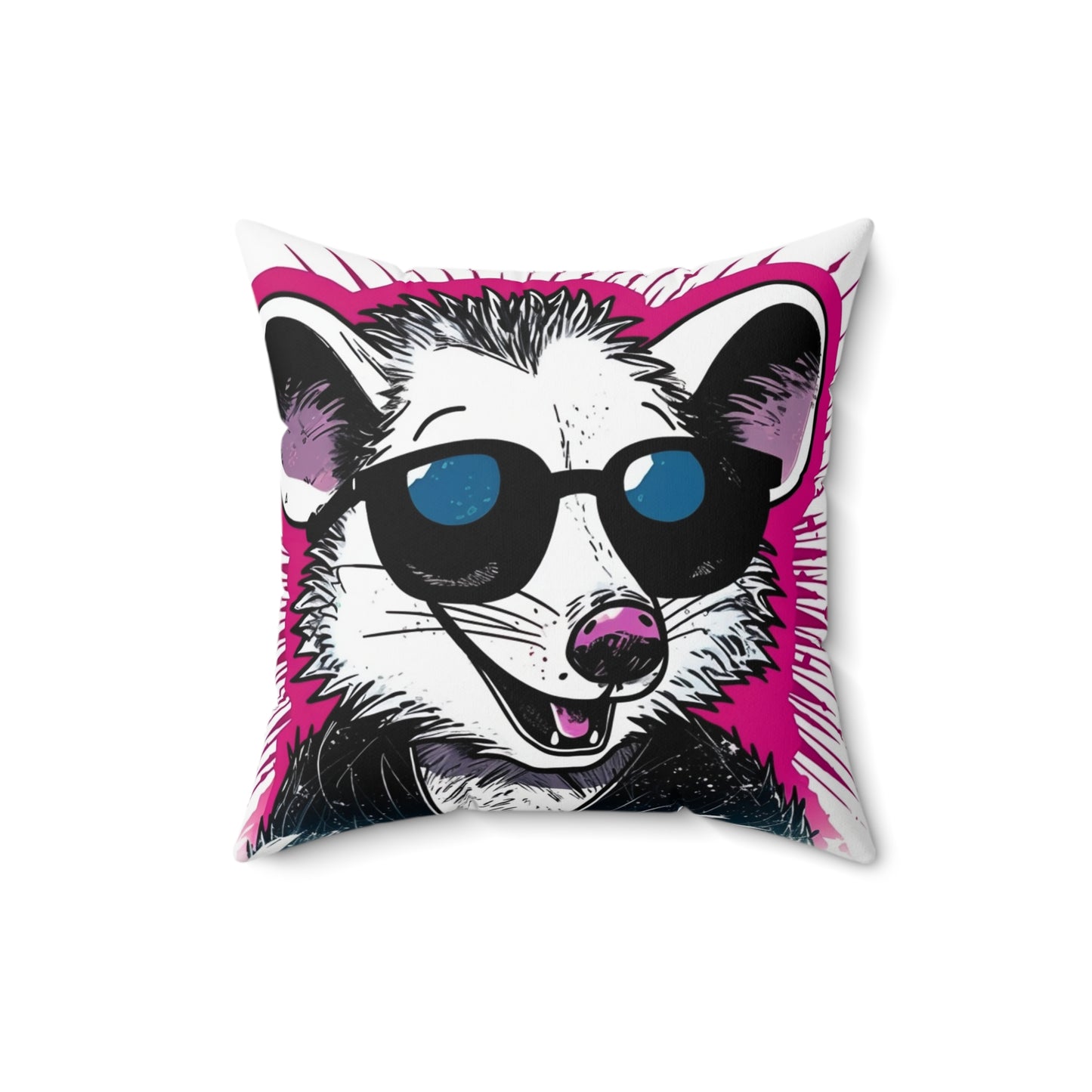 Retro Happy Opossum Graphic Spun Polyester Square Pillow