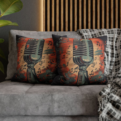 Retro Microphone & Music Notes - Vintage Style Design Spun Polyester Square Pillow Case