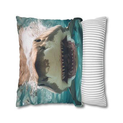 Bull Shark: River Monster Menace - Realistic Dark Water Predator - Spun Polyester Square Pillow Case