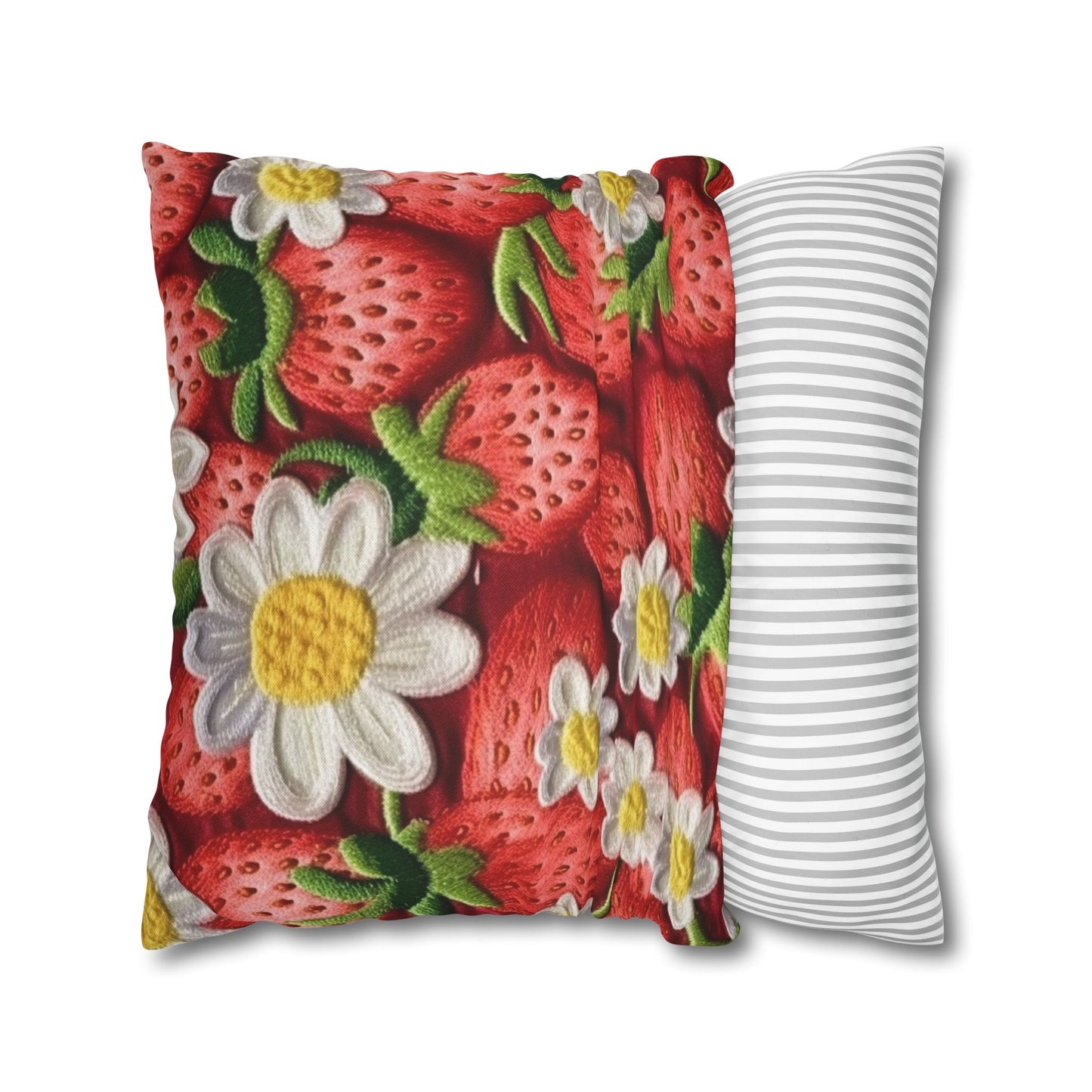 Strawberry Strawberries Embroidery Design - Fresh Pick Red Berry Sweet Fruit - Spun Polyester Square Pillow Case