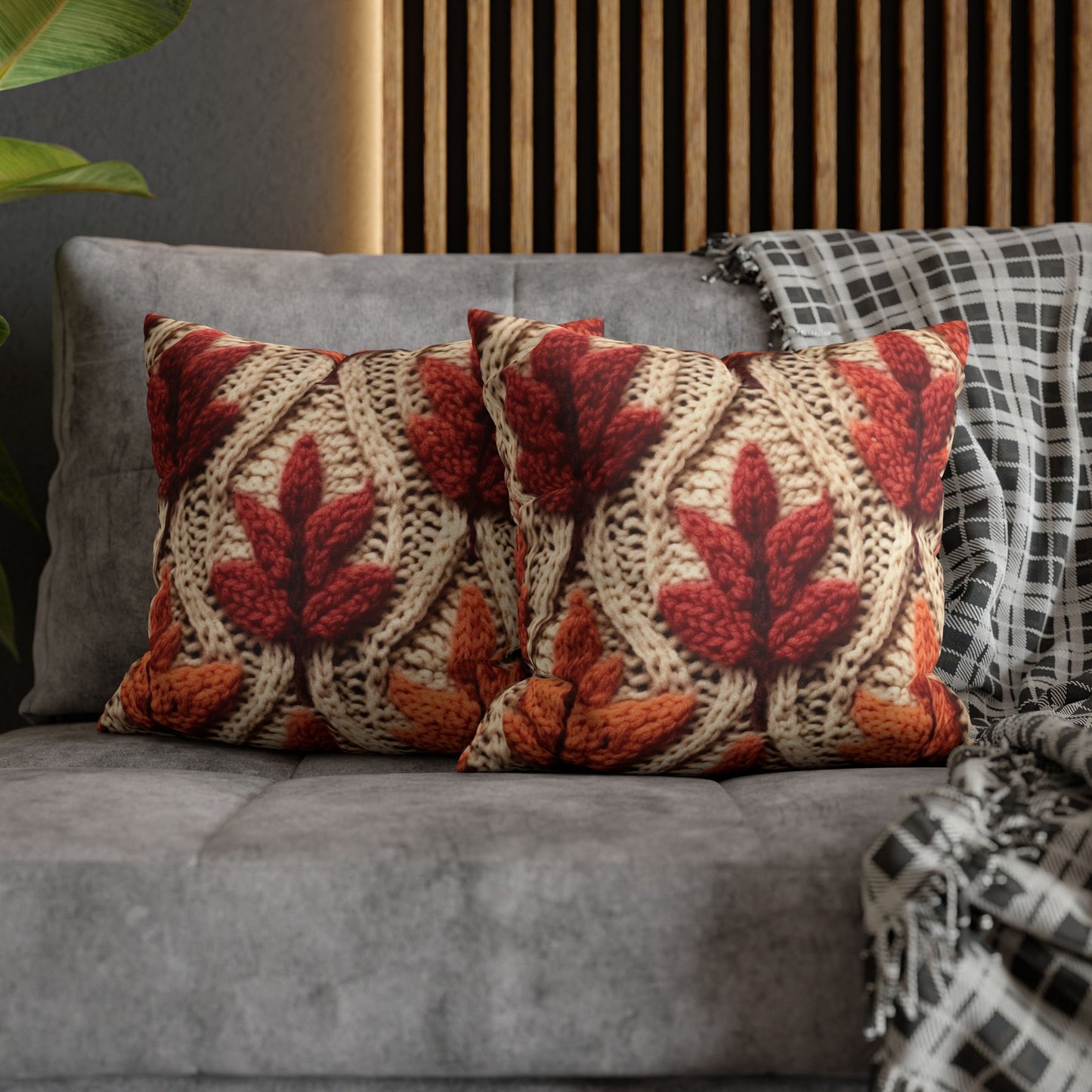 Crochet Fall Leaves: Harvest Rustic Design - Golden Browns -Woodland Maple Magic - Spun Polyester Square Pillow Case