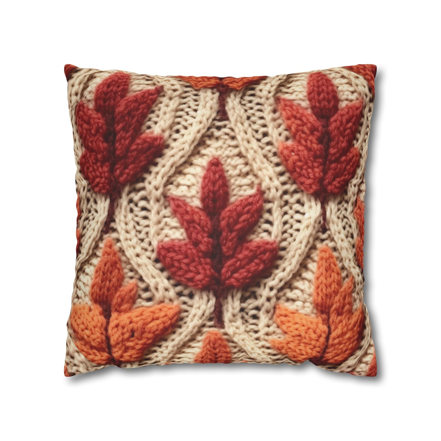 Crochet Fall Leaves: Harvest Rustic Design - Golden Browns -Woodland Maple Magic - Spun Polyester Square Pillow Case