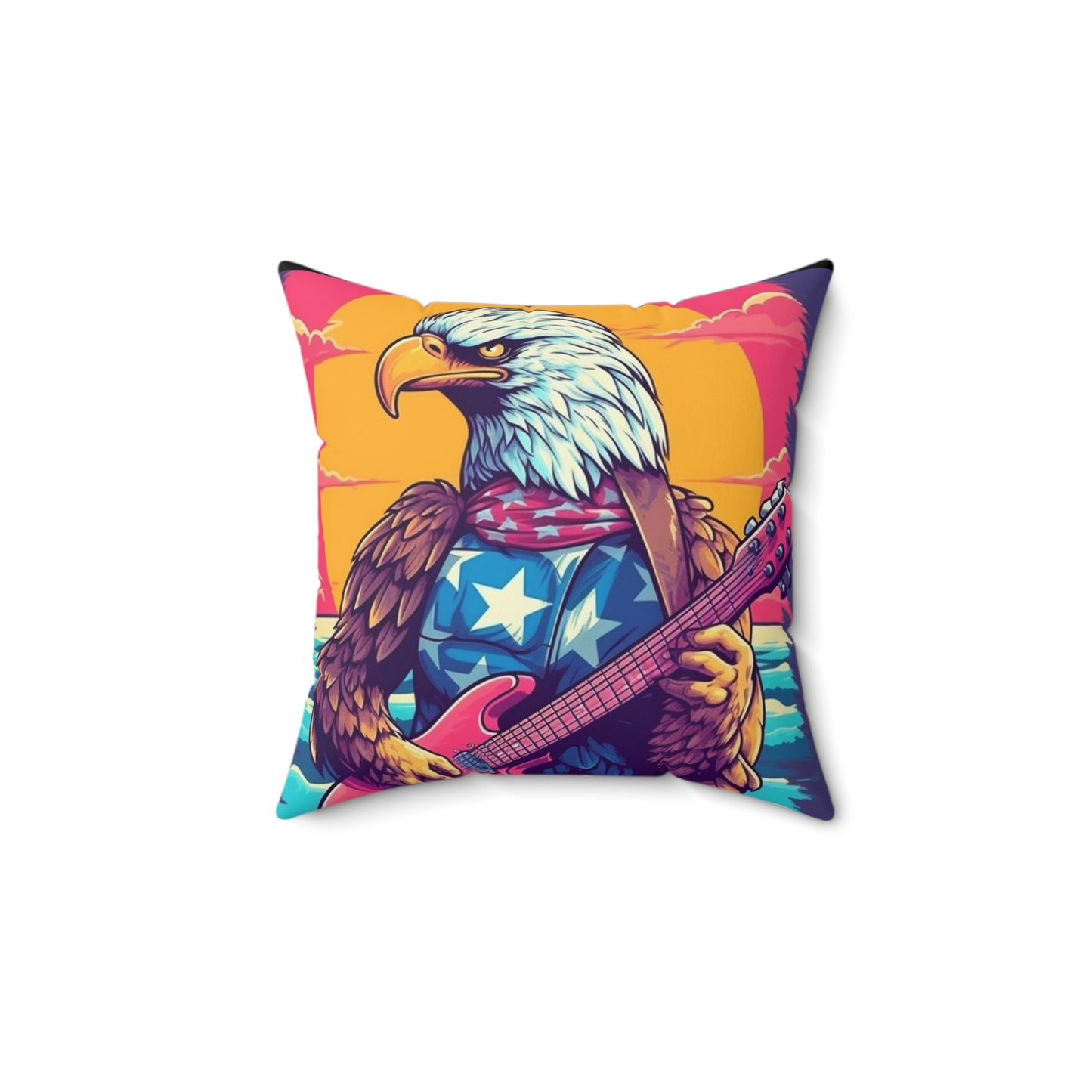 Bald Eagle from America, the Guitar Maestro Graphic Spun Polyester Square Pillow