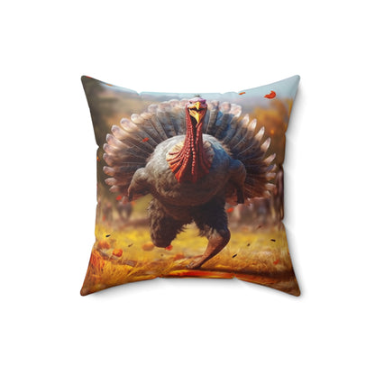 Thanksgiving Trot Turkey Run Athlete Sprint Racer Holiday Feast Dinner - Spun Polyester Square Pillow