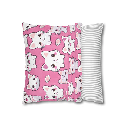 Adorable Cartoon-Style Anime Kitten, Cat, Kitty Pattern - Cute and Colorful - Spun Polyester Square Pillow Case