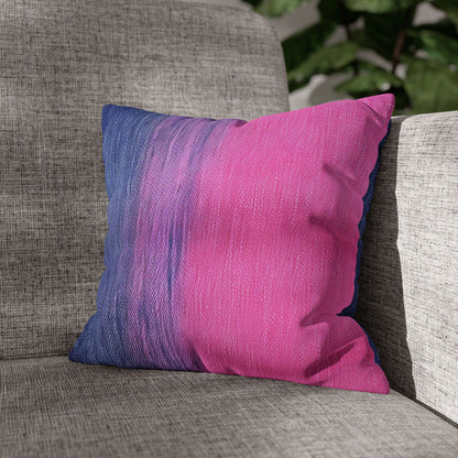 Dual Delight: Half-and-Half Pink & Blue Denim Daydream - Spun Polyester Square Pillow Case