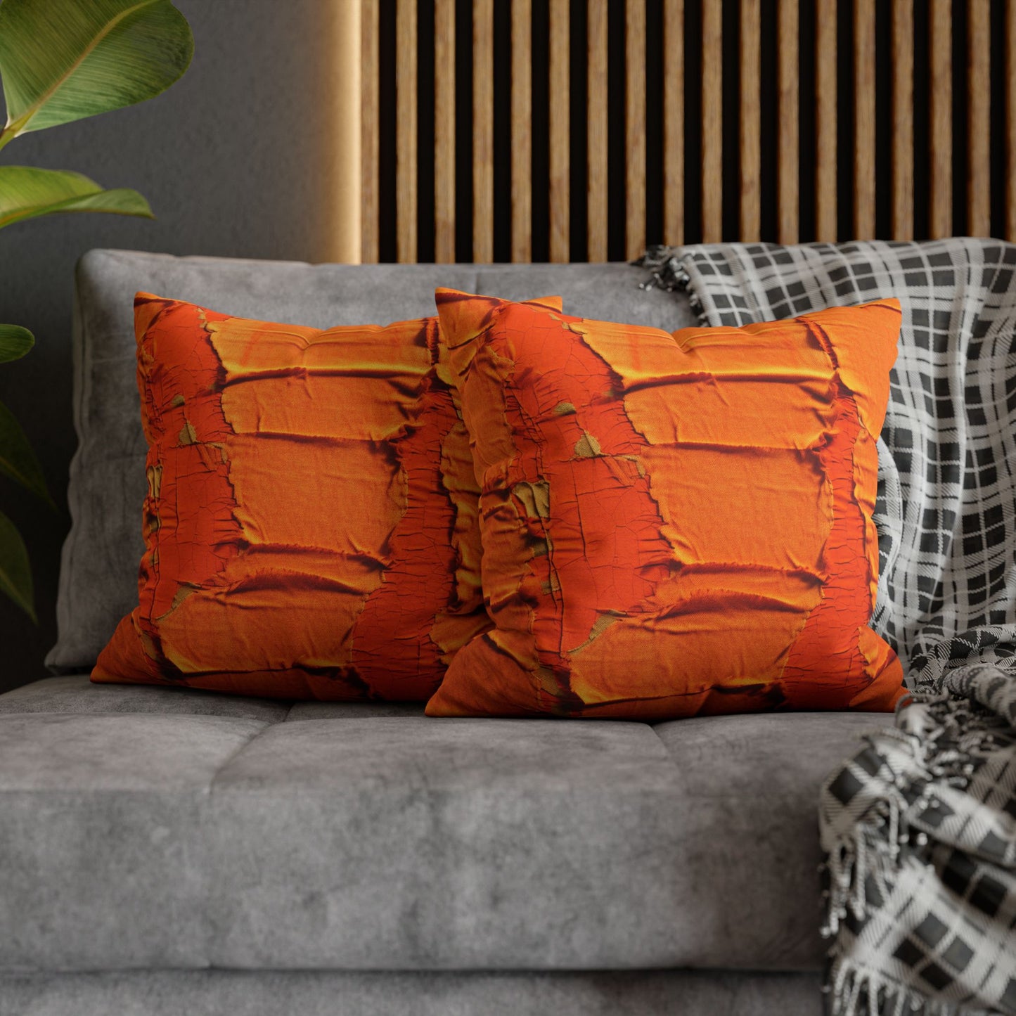 Fiery Citrus Orange: Edgy Distressed, Denim-Inspired Fabric - Spun Polyester Square Pillow Case