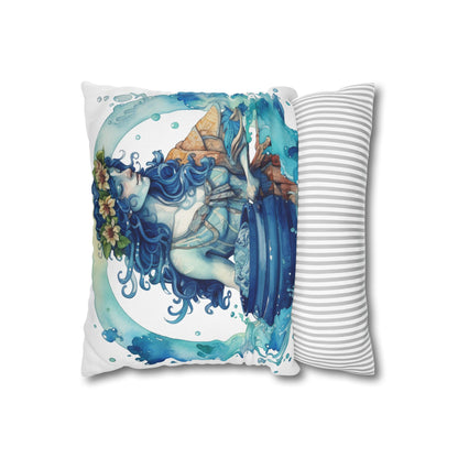 Artistic Aquarius Zodiac - Watercolor Water-Bearer Depiction - Spun Polyester Square Pillow Case