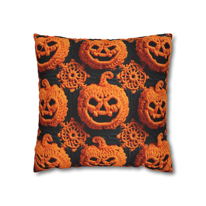 Halloween Crochet Pumpkin Scary Horror Festive Holiday Pattern - Spun Polyester Square Pillow Case