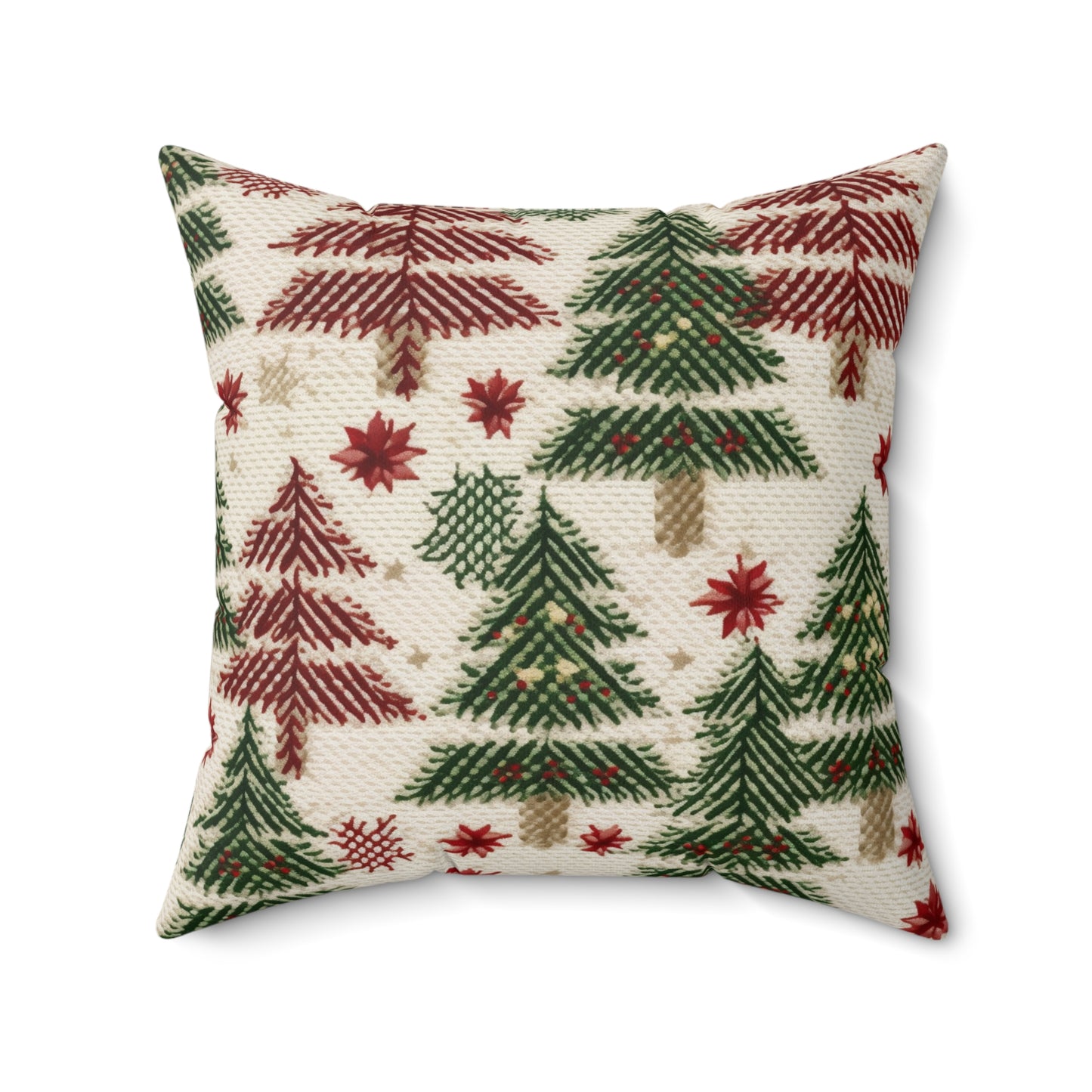 Embroidered Christmas Winter, Festive Holiday Stitching, Classic Seasonal Design - Spun Polyester Square Pillow