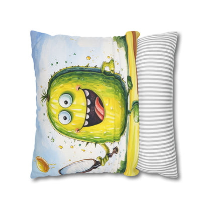 Pickleball Sport: Athletic Pickle Playing Game with Net and Paddle - Spun Polyester Square Pillow Case